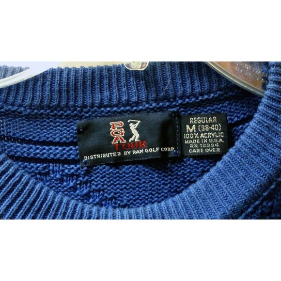 PGA Tour Size Regular M Mens Sweater Blue Acrylic Golf Style Textured Knit - Picture 3 of 4